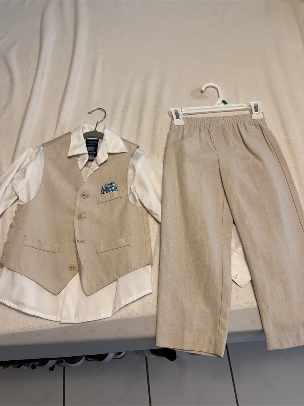 Nautica Boys Beige Dress Vest with White Shirt
